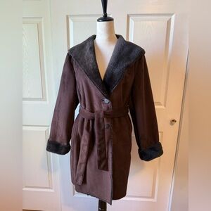 Calvin Klein Faux Suede, Faux Fur Lined Elegant Coat Size M